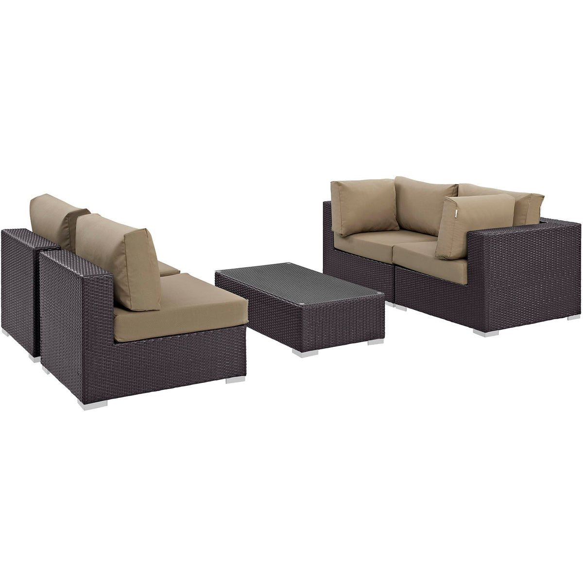 Convene Espresso/Mocha 5 Piece Outdoor Patio Sectional Set - 67x134" - Ornate Home