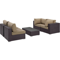 Convene Espresso/Mocha 5 Piece Outdoor Patio Sectional Set - 67x134" - Ornate Home