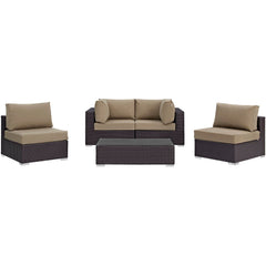 Convene Espresso/Mocha 5 Piece Outdoor Patio Sectional Set - 67x134" - Ornate Home
