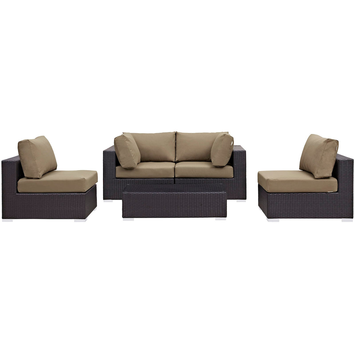 Convene Espresso/Mocha 5 Piece Outdoor Patio Sectional Set - 67x134" - Ornate Home