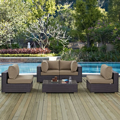 Convene Espresso/Mocha 5 Piece Outdoor Patio Sectional Set - 67x134" - Ornate Home