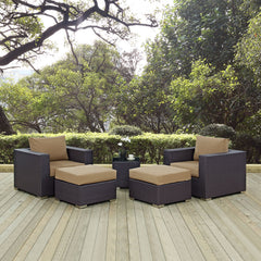 Convene Espresso/Mocha 5 Piece Outdoor Patio Sectional Set - 70x92.5" - Ornate Home