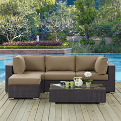 Convene Espresso/Mocha 5 Piece Outdoor Patio Sectional Set - 98.5x98.5" - Ornate Home