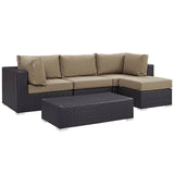 Convene Espresso/Mocha 5 Piece Outdoor Patio Sectional Set - 98.5x98.5" - Ornate Home