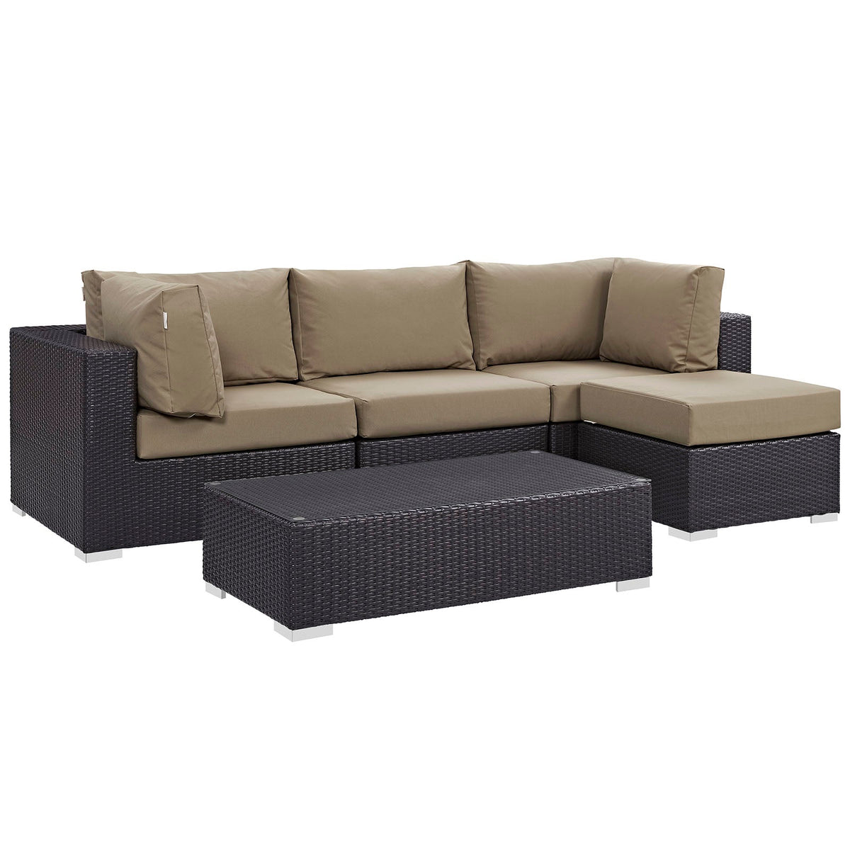 Convene Espresso/Mocha 5 Piece Outdoor Patio Sectional Set - 98.5x98.5" - Ornate Home