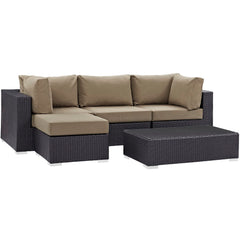 Convene Espresso/Mocha 5 Piece Outdoor Patio Sectional Set - 98.5x98.5" - Ornate Home