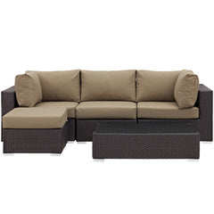 Convene Espresso/Mocha 5 Piece Outdoor Patio Sectional Set - 98.5x98.5" - Ornate Home