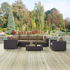 Convene Espresso/Mocha 7 Piece Outdoor Patio Sectional Set - 67x167.5" - Ornate Home