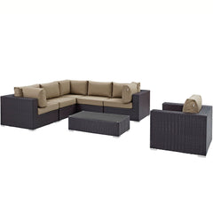 Convene Espresso/Mocha 7 Piece Outdoor Patio Sectional Set - 67x167.5" - Ornate Home