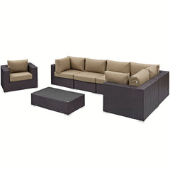 Convene Espresso/Mocha 7 Piece Outdoor Patio Sectional Set - 67x167.5" - Ornate Home
