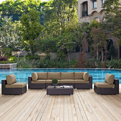 Convene Espresso/Mocha 7 Piece Outdoor Patio Sectional Set - 67x201" - Ornate Home