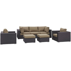 Convene Espresso/Mocha 7 Piece Outdoor Patio Sectional Set - 73x169.5" - Ornate Home
