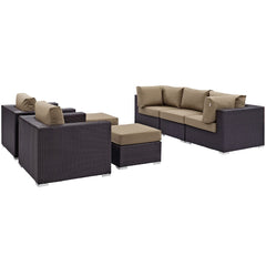 Convene Espresso/Mocha 7 Piece Outdoor Patio Sectional Set - 73x169.5" - Ornate Home