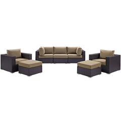 Convene Espresso/Mocha 7 Piece Outdoor Patio Sectional Set - 73x169.5" - Ornate Home