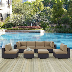 Convene Espresso/Mocha 8 Piece Outdoor Patio Sectional Set - 64x197.50" - Ornate Home