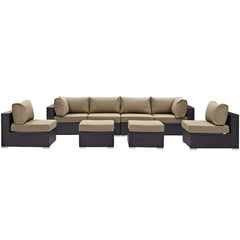 Convene Espresso/Mocha 8 Piece Outdoor Patio Sectional Set - 64x197.50" - Ornate Home