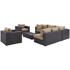 Convene Espresso/Mocha 8 Piece Outdoor Patio Sectional Set - 98.5x113.5" - Ornate Home