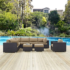 Convene Espresso/Mocha 9 Piece Outdoor Patio Sectional Set - Ornate Home