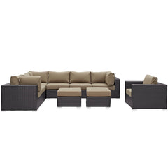 Convene Espresso/Mocha 9 Piece Outdoor Patio Sectional Set - Ornate Home