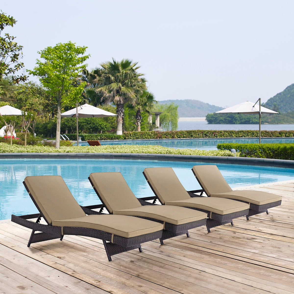 Convene Espresso/Mocha Outdoor Patio Chaise (Set of 4) - Ornate Home