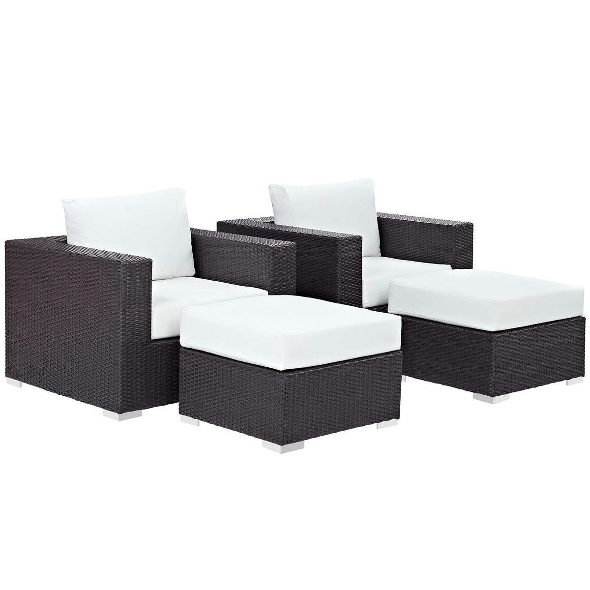 Convene Espresso/White 4 Piece Outdoor Patio Sectional Set - Ornate Home