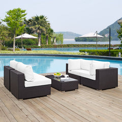Convene Espresso/White 5 Piece Outdoor Patio Sectional Set - 67x134" - Ornate Home