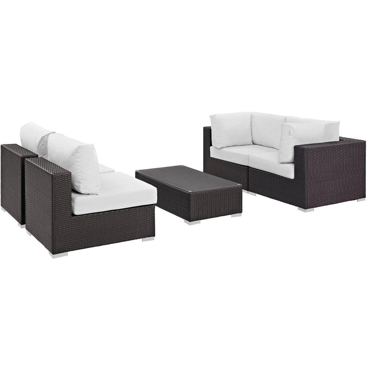 Convene Espresso/White 5 Piece Outdoor Patio Sectional Set - 67x134" - Ornate Home