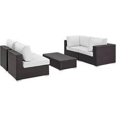 Convene Espresso/White 5 Piece Outdoor Patio Sectional Set - 67x134" - Ornate Home