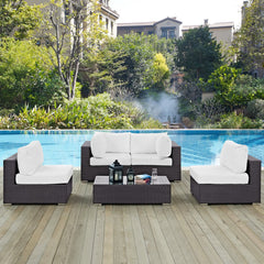 Convene Espresso/White 5 Piece Outdoor Patio Sectional Set - 67x134" - Ornate Home