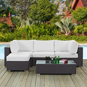 Convene Espresso/White 5 Piece Outdoor Patio Sectional Set - 98.5x98.5" - Ornate Home