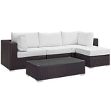 Convene Espresso/White 5 Piece Outdoor Patio Sectional Set - 98.5x98.5" - Ornate Home
