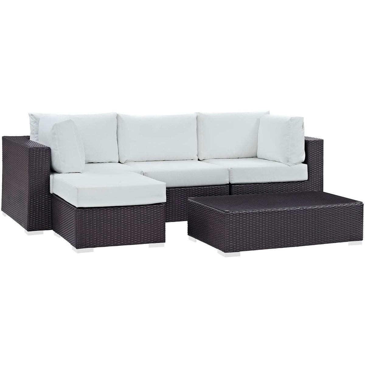 Convene Espresso/White 5 Piece Outdoor Patio Sectional Set - 98.5x98.5" - Ornate Home