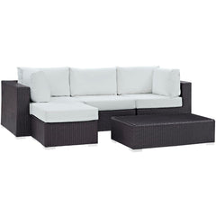 Convene Espresso/White 5 Piece Outdoor Patio Sectional Set - 98.5x98.5" - Ornate Home