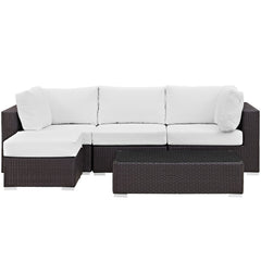 Convene Espresso/White 5 Piece Outdoor Patio Sectional Set - 98.5x98.5" - Ornate Home