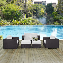 Convene Espresso/White 5 Piece Outdoor Patio Sofa Set - Ornate Home