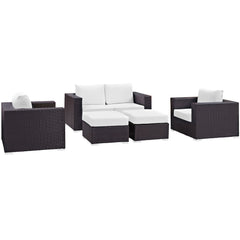 Convene Espresso/White 5 Piece Outdoor Patio Sofa Set - Ornate Home