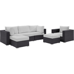 Convene Espresso/White 6 Piece Outdoor Patio Sectional Set - Ornate Home