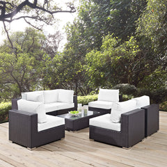 Convene Espresso/White 7 Piece Outdoor Patio Sectional Set - 67x201" - Ornate Home