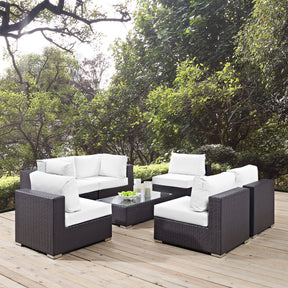 Convene Espresso/White 7 Piece Outdoor Patio Sectional Set - 67x201" - Ornate Home