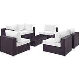 Convene Espresso/White 7 Piece Outdoor Patio Sectional Set - 67x201" - Ornate Home