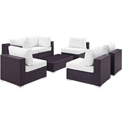 Convene Espresso/White 7 Piece Outdoor Patio Sectional Set - 67x201" - Ornate Home