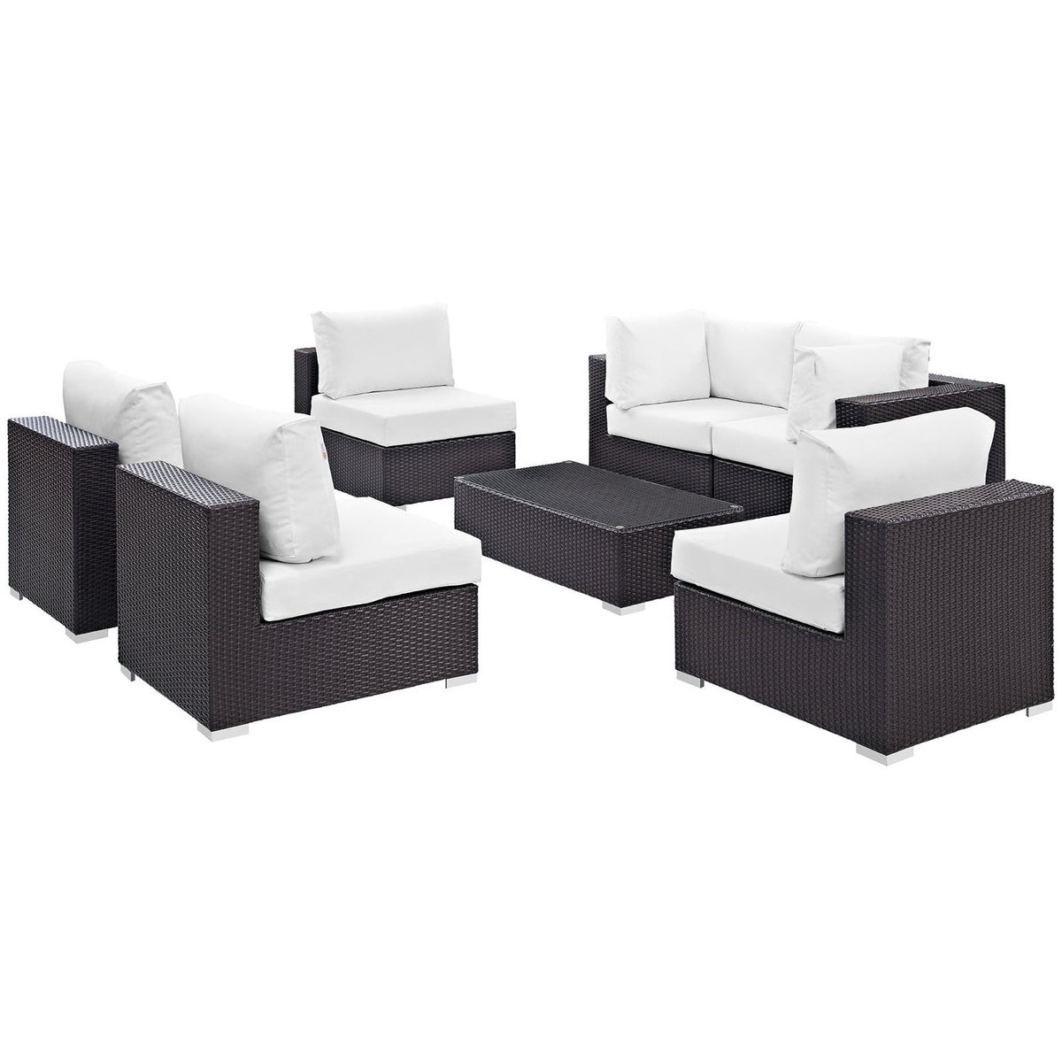 Convene Espresso/White 7 Piece Outdoor Patio Sectional Set - 67x201" - Ornate Home