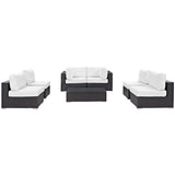 Convene Espresso/White 7 Piece Outdoor Patio Sectional Set - 67x201" - Ornate Home