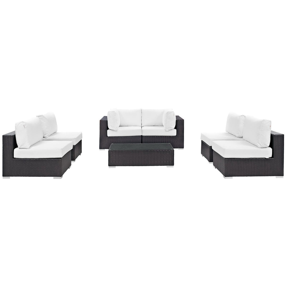 Convene Espresso/White 7 Piece Outdoor Patio Sectional Set - 67x201" - Ornate Home