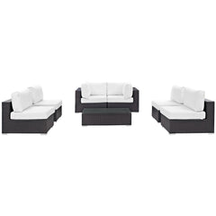 Convene Espresso/White 7 Piece Outdoor Patio Sectional Set - 67x201" - Ornate Home