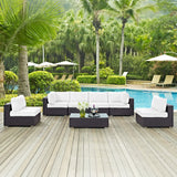 Convene Espresso/White 7 Piece Outdoor Patio Sectional Set - 67x201" - Ornate Home