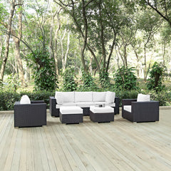 Convene Espresso/White 7 Piece Outdoor Patio Sectional Set - 73x169.5" - Ornate Home