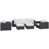 Convene Espresso/White 7 Piece Outdoor Patio Sectional Set - 73x169.5" - Ornate Home