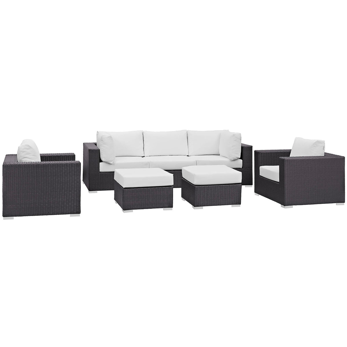 Convene Espresso/White 7 Piece Outdoor Patio Sectional Set - 73x169.5" - Ornate Home