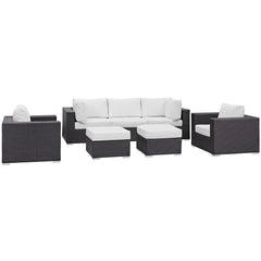 Convene Espresso/White 7 Piece Outdoor Patio Sectional Set - 73x169.5" - Ornate Home